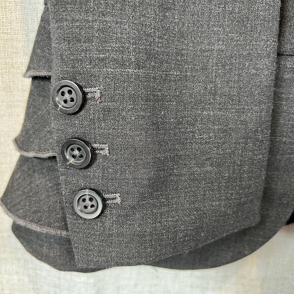 Rebecca Taylor Tiered Ruffle Peplum Blazer Wool Blend Charcoal Jacket Womens 4 - Picture 6 of 16